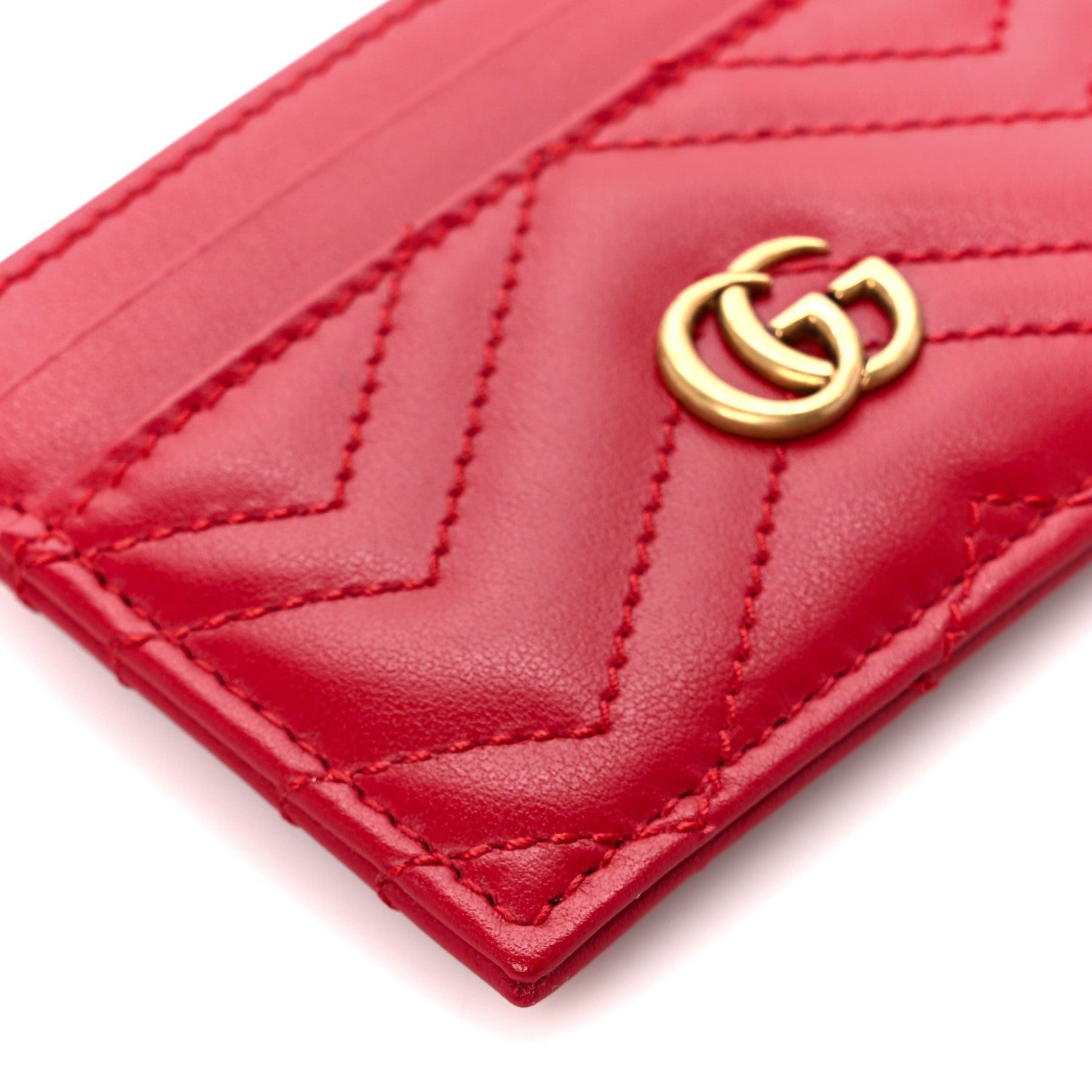Gucci Calfskin Matelasse GG Marmont Card Holder Hibiscus Red 8 of 9