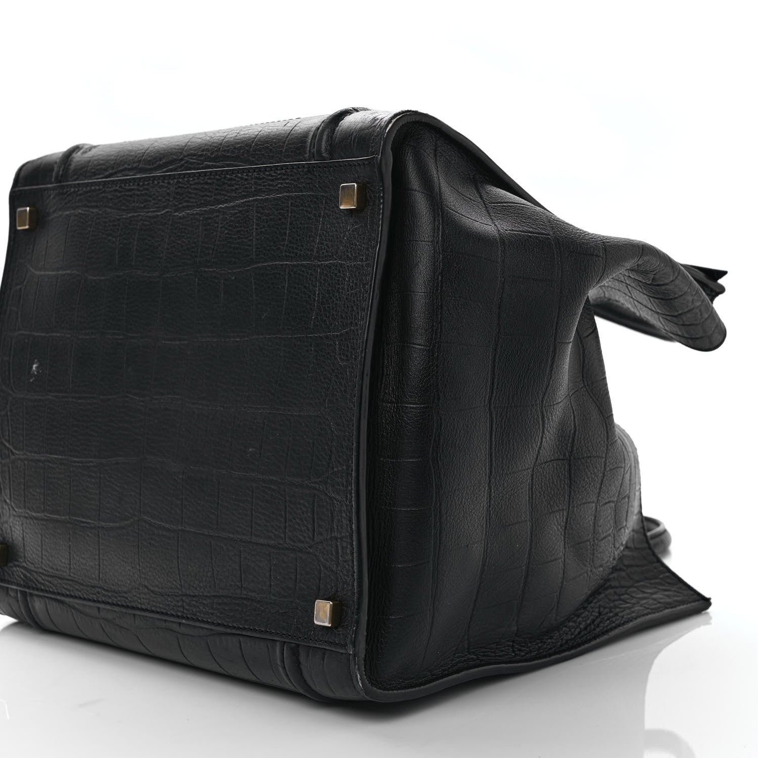 Celine Calfskin Crocodile Embossed Medium Phantom Luggage Black 8 of 11
