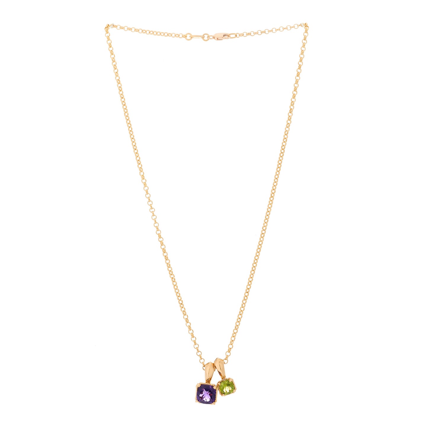 22K Yellow Gold Amethyst Peridot Charm Pendant Necklace