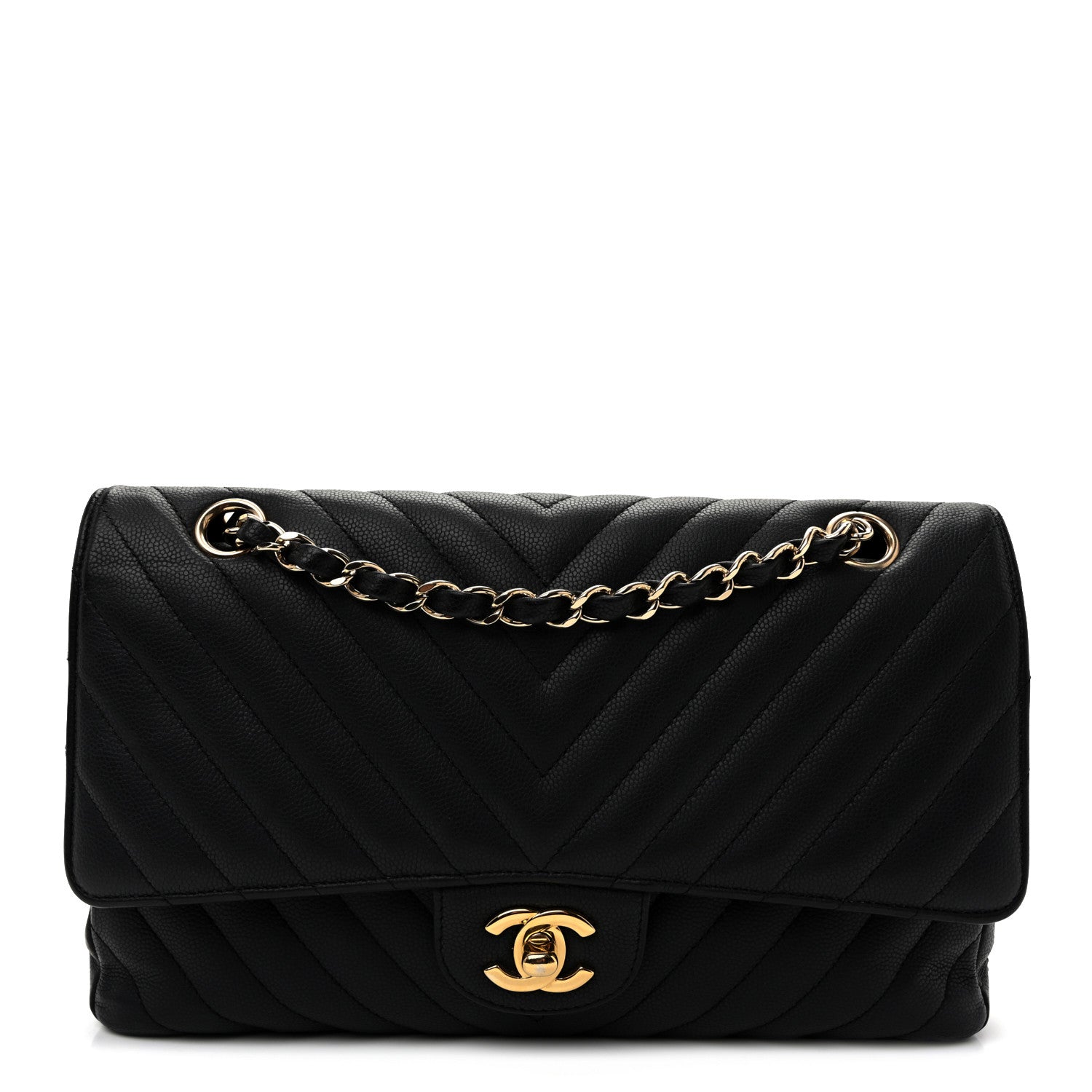 Chanel Matte Caviar Chevron Quilted Medium Double Flap Black 1 of 10