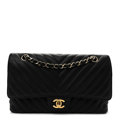 Chanel Matte Caviar Chevron Quilted Medium Double Flap Black 1 of 10