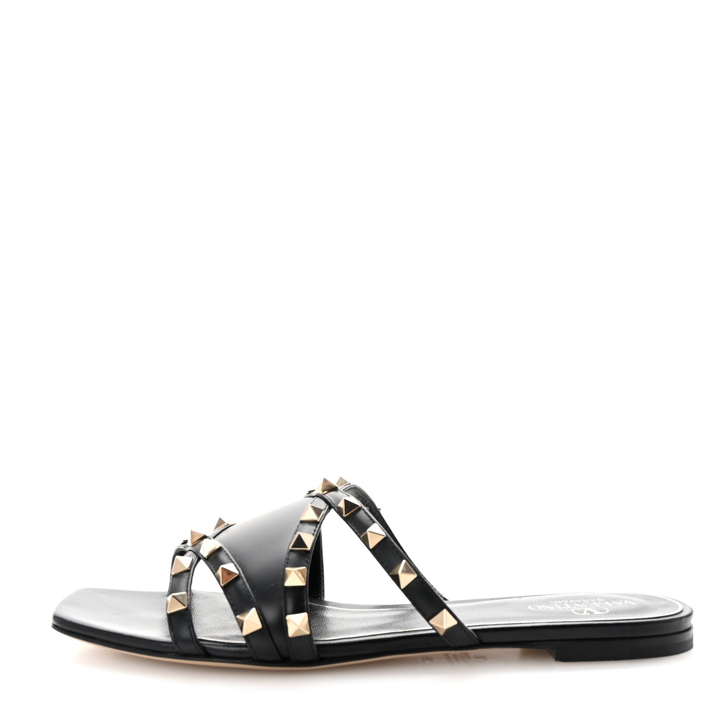 Calfskin Rockstud Slide Sandals 39 Black