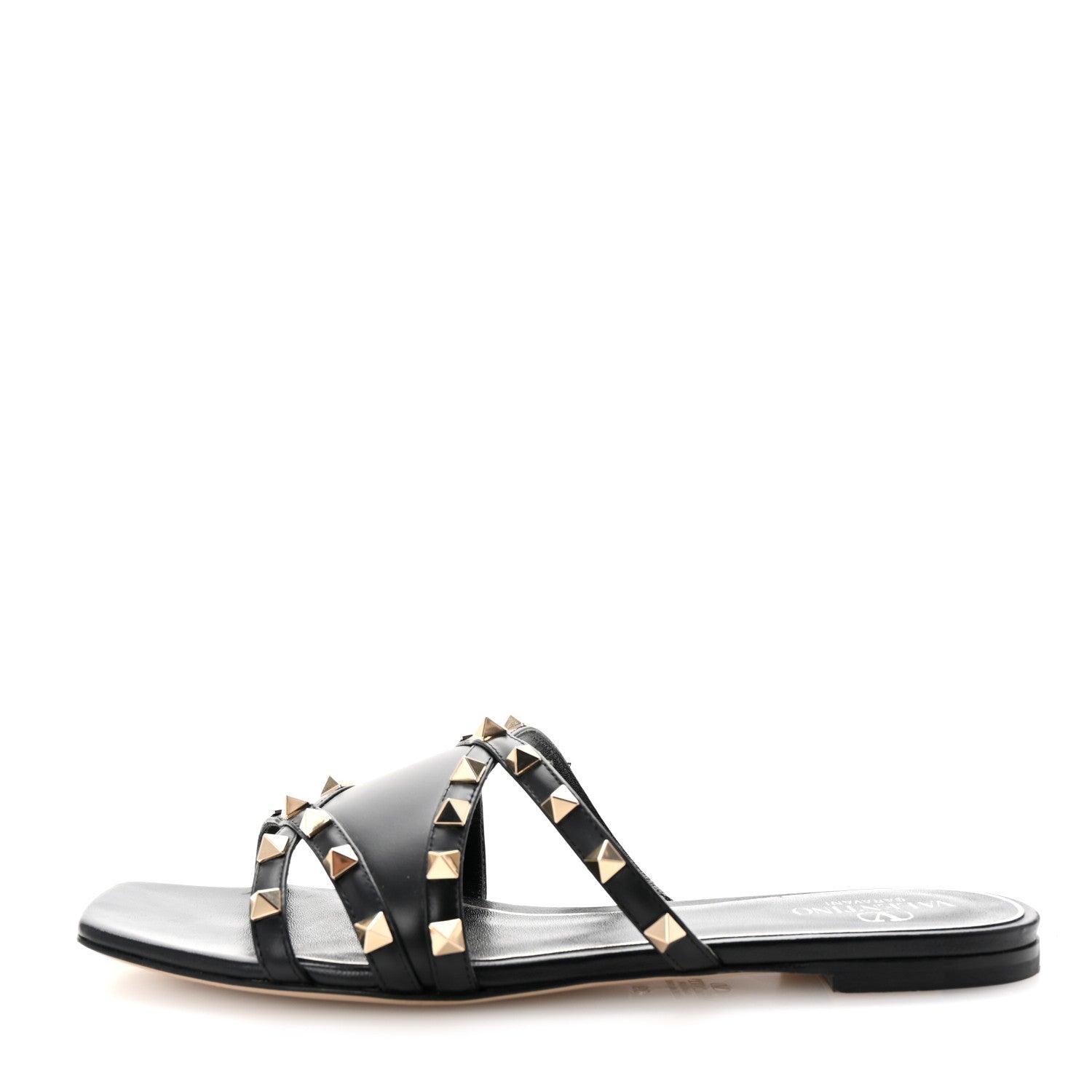 Valentino Garavani Calfskin Rockstud Slide Sandals 39 Black 1 of 9