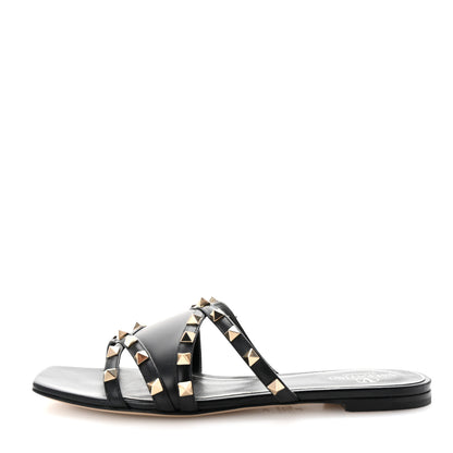 Valentino Garavani Calfskin Rockstud Slide Sandals 39 Black 1 of 9
