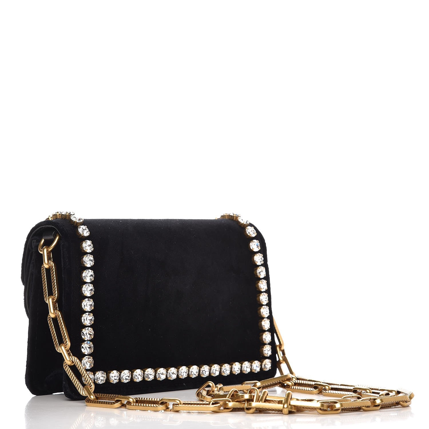 Gucci Velvet Crystal Mini Bee Broadway Shoulder Bag Black 3 of 9
