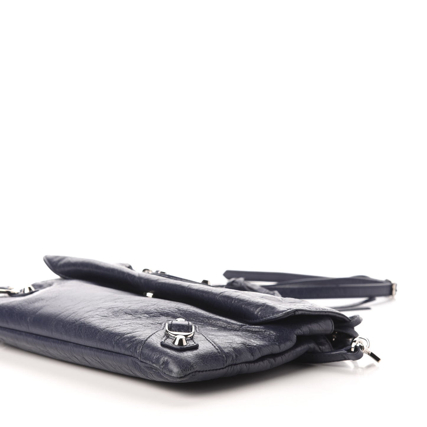 Agneau Classic Silver Hardware Envelope Strap Clutch Bleu Obscur