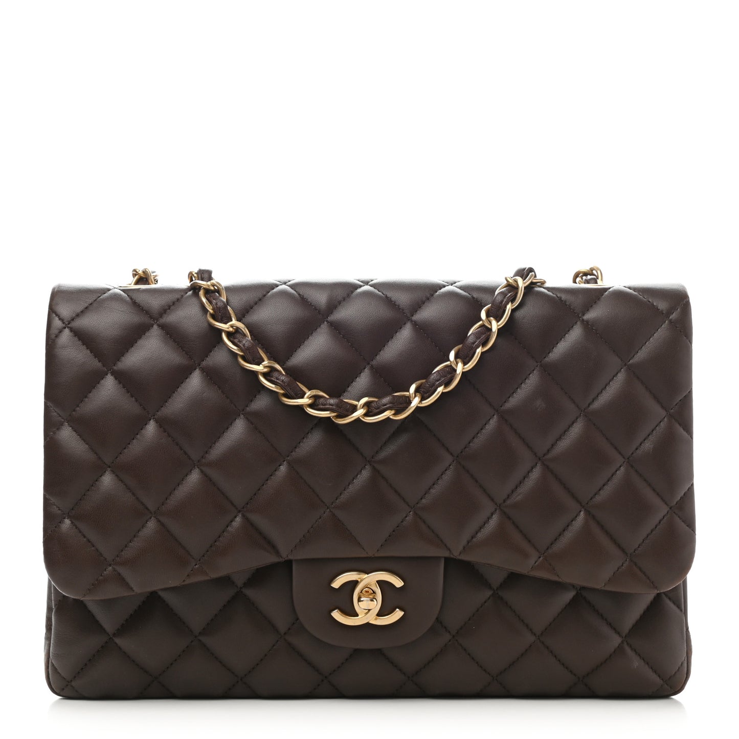 Lambskin Quilted Jumbo Single Flap Dark Brown