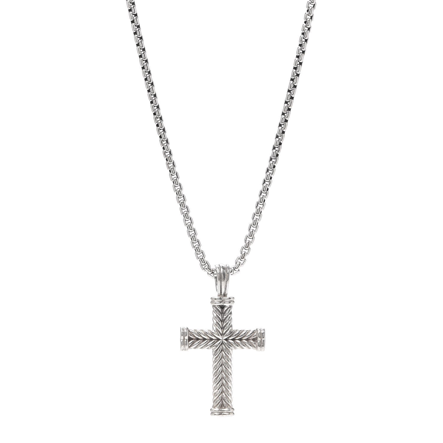 David Yurman Sterling Silver Chevron Cross Pendant Necklace 1 of 5