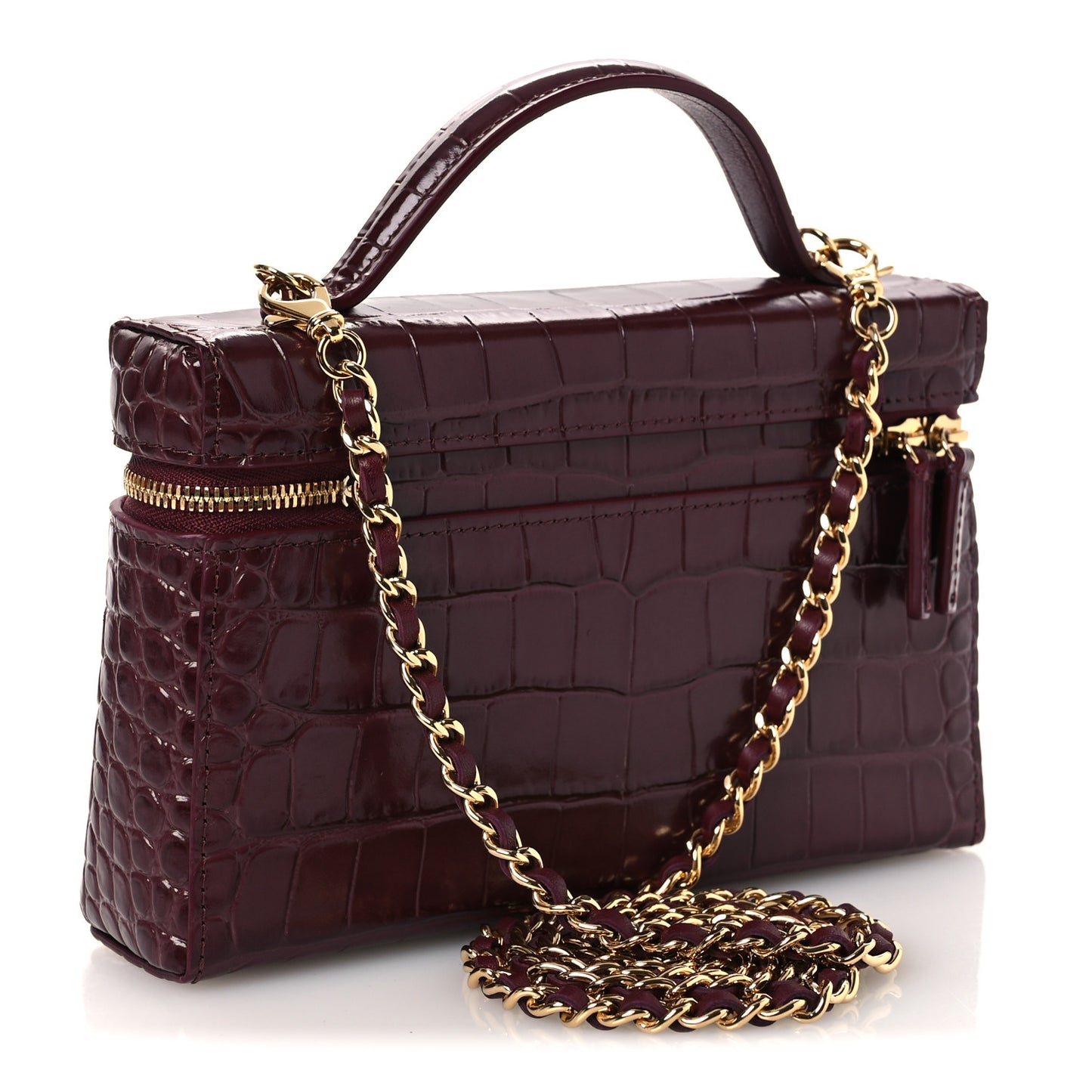 Calfskin Crocodile Embossed Crococo Exoticoco Vanity With Chain Dark Burgundy