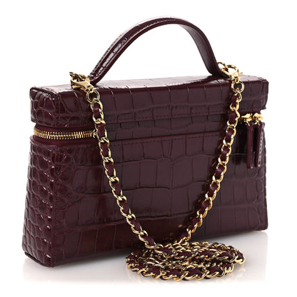 Chanel Calfskin Crocodile Embossed Crococo Exoticoco Vanity With Chain Dark Burgundy 3 of 12
