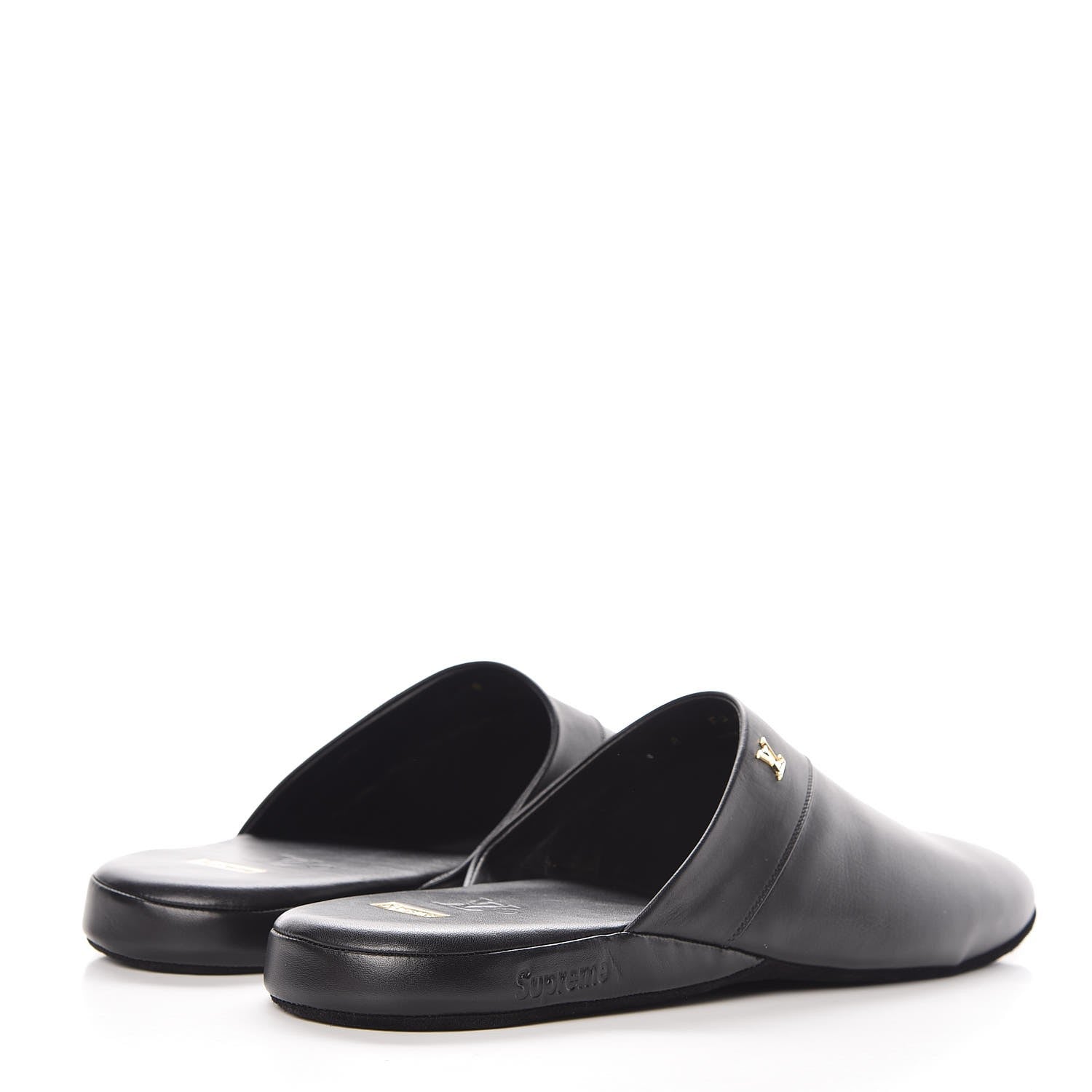 Louis Vuitton X SUPREME Lambskin Mens Hugh Slippers 8 Black 4 of 11