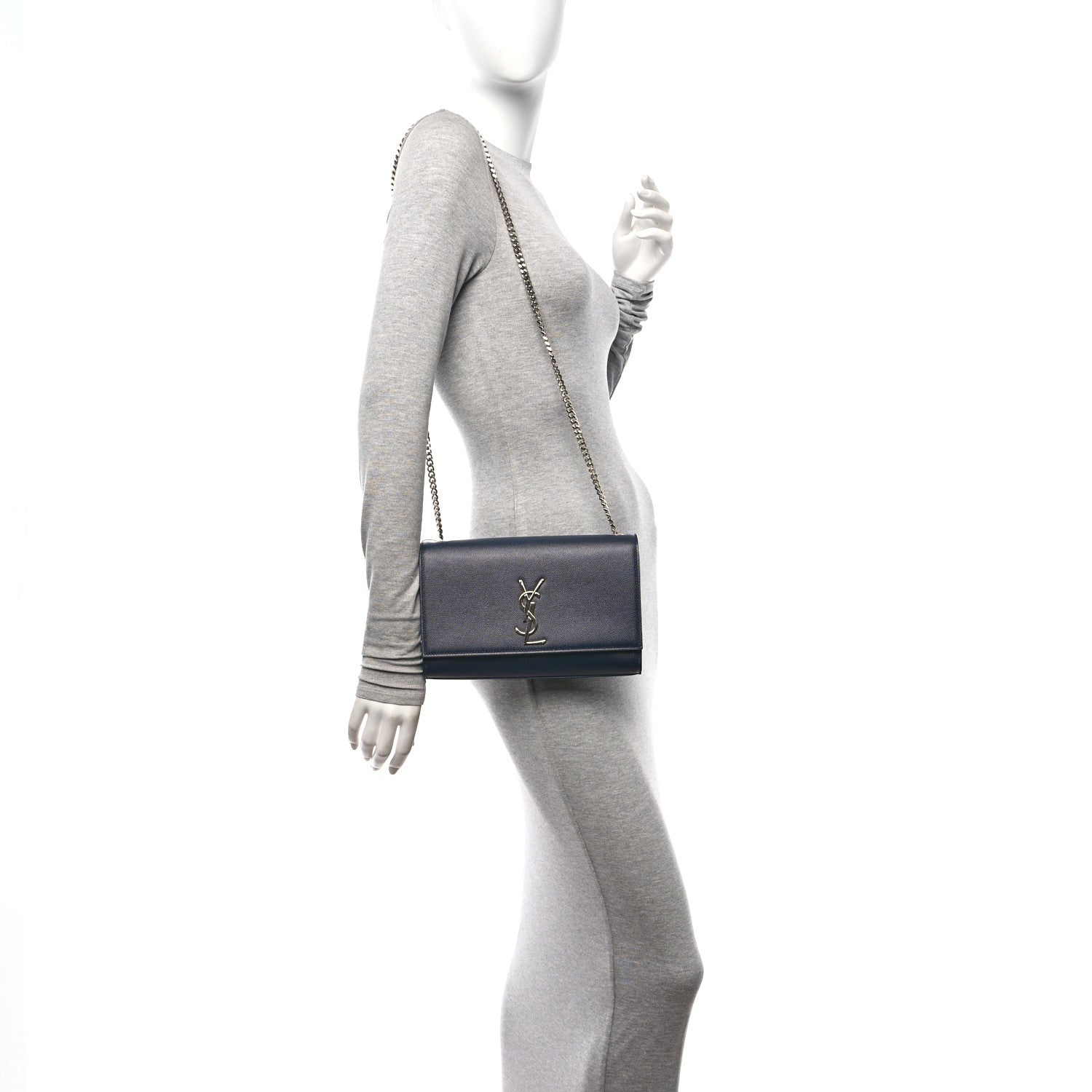 Saint Laurent Grain De Poudre Medium Classic Monogram Kate Satchel Deep Marine 2 of 10