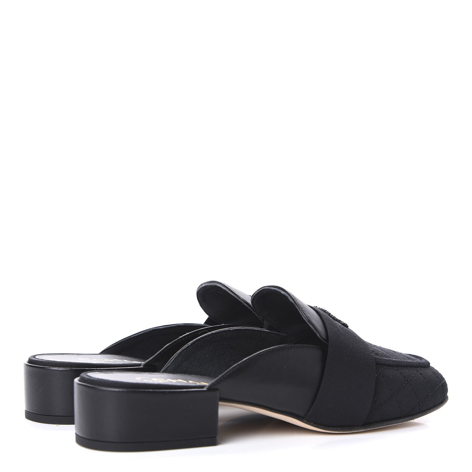 Chanel Lambskin Grosgrain Cap Toe CC Mules 36.5 Black 4 of 11