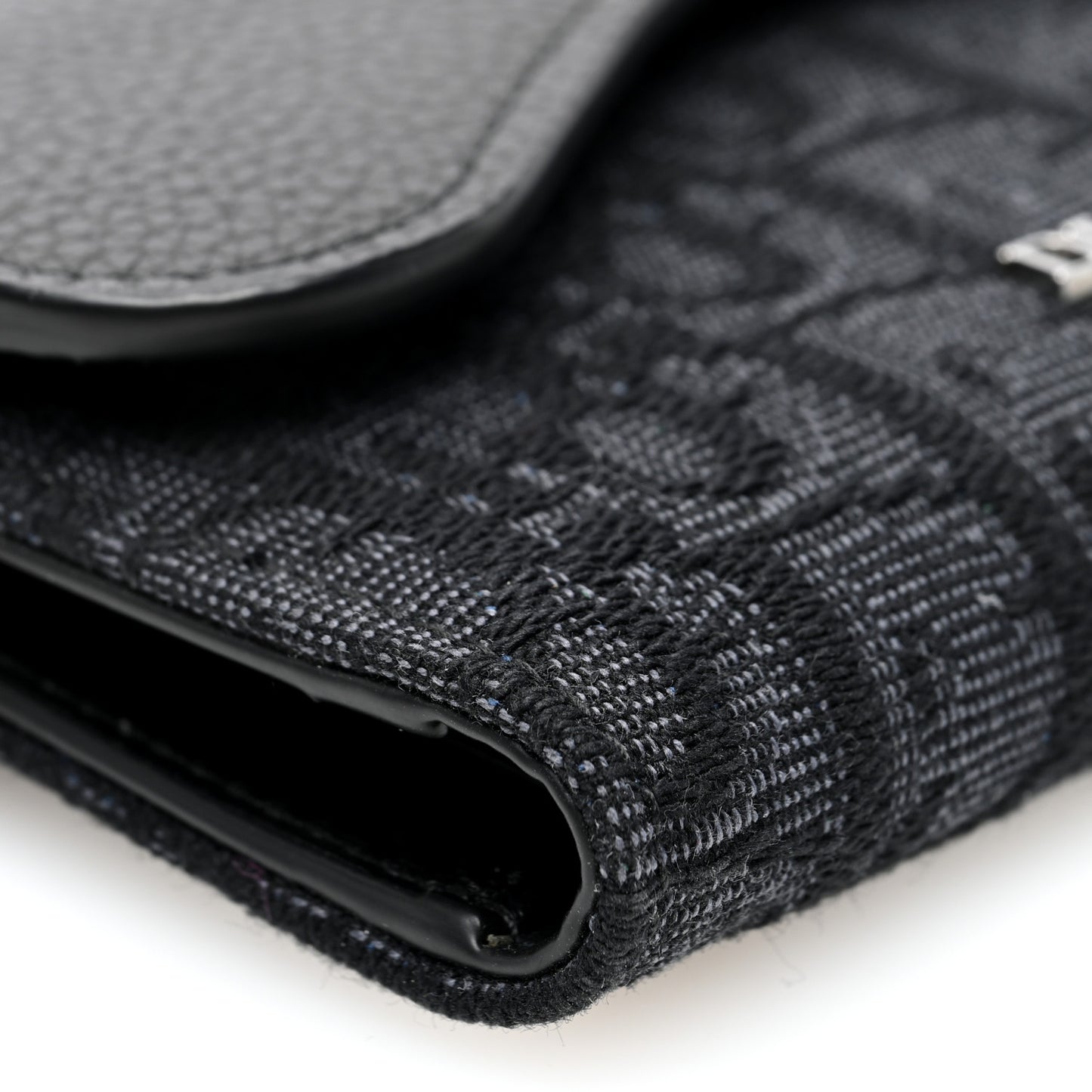 Oblique Jacquard Grained Calfskin Saddle Card Holder On Strap Black