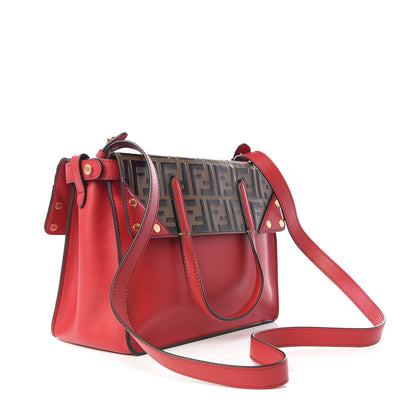 Fendi Vitello Grace Bi-Color FF 1974 Embossed Flip Tote Fragola Maya Black 3 of 16