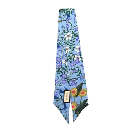 Gucci Silk Twill Newflora Neck Bow Scarf Bluette 2 of 3