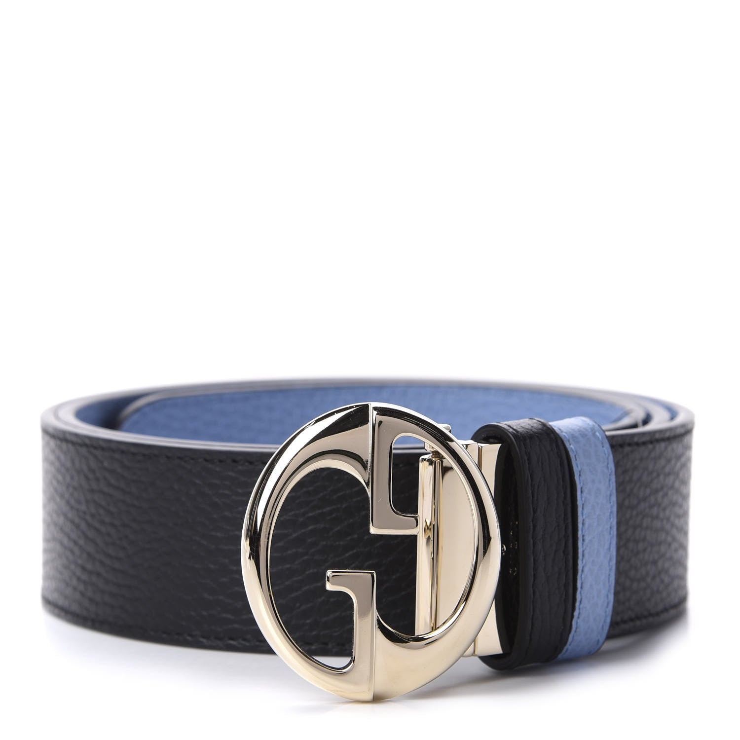 Gucci Dollar Calfskin 1973 Reversible Belt 100 40 Black Mineral Blue 1 of 5