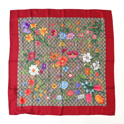 Gucci Silk Twill GG Monogram Special Florio Square Scarf Beige Red 1 of 3