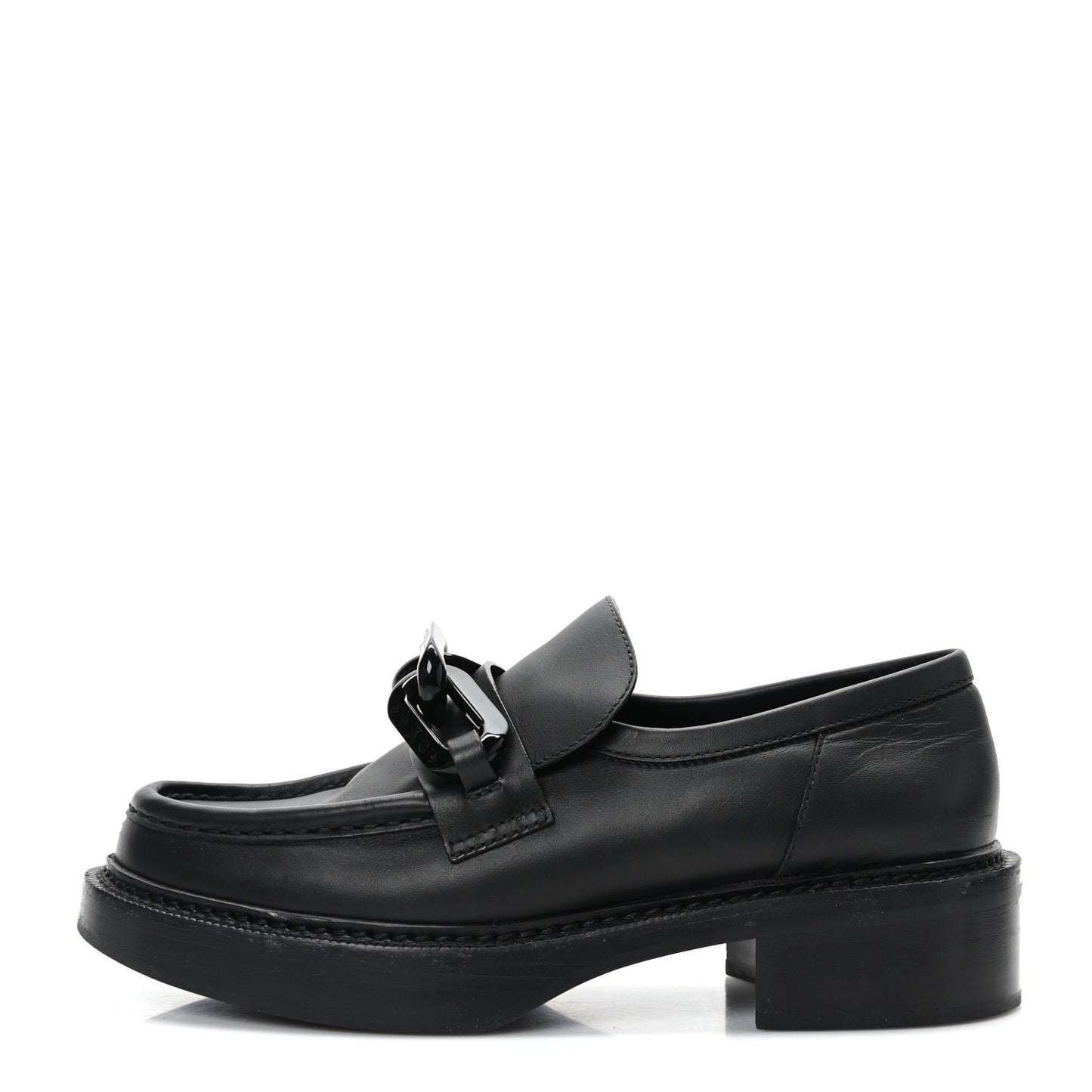 Calfskin Oversized Chain Academy Loafers 38.5 Black