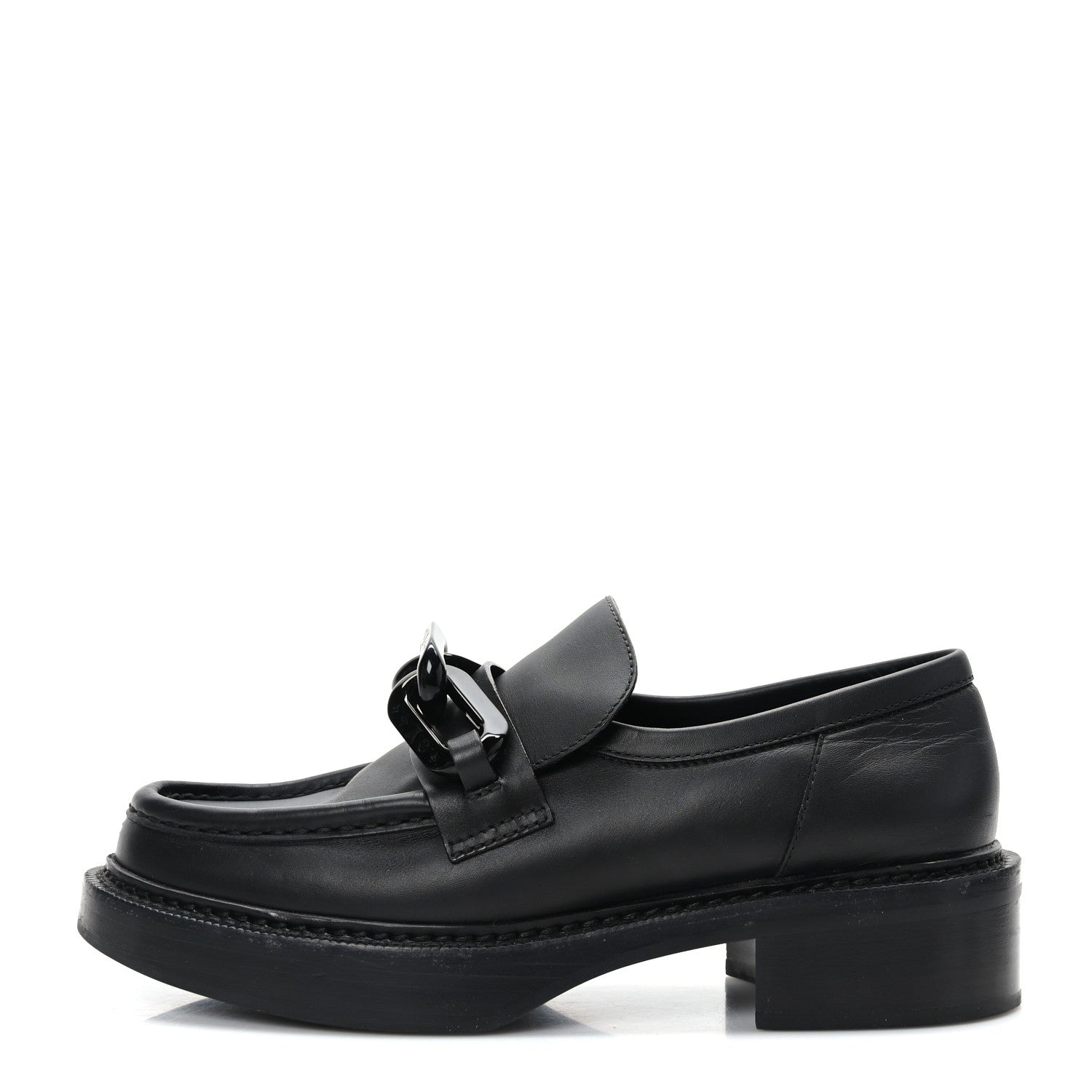 Louis Vuitton Calfskin Oversized Chain Academy Loafers 38.5 Black 1 of 7