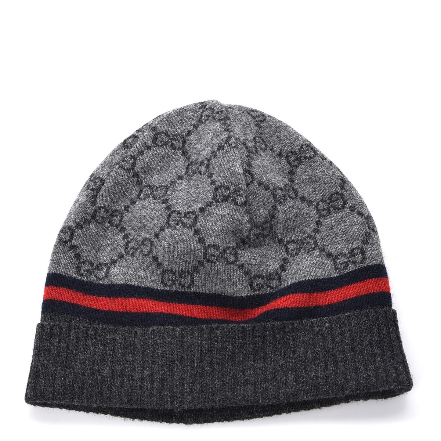 Wool Cashmere GG Monogram Web Arwin Beanie Hat Grey