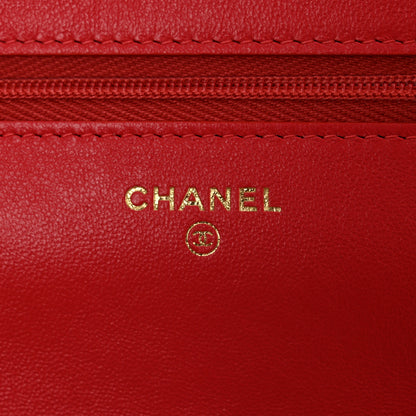 Chanel Lambskin Resin Quilted Wallet On Chain WOC Red 6 of 12