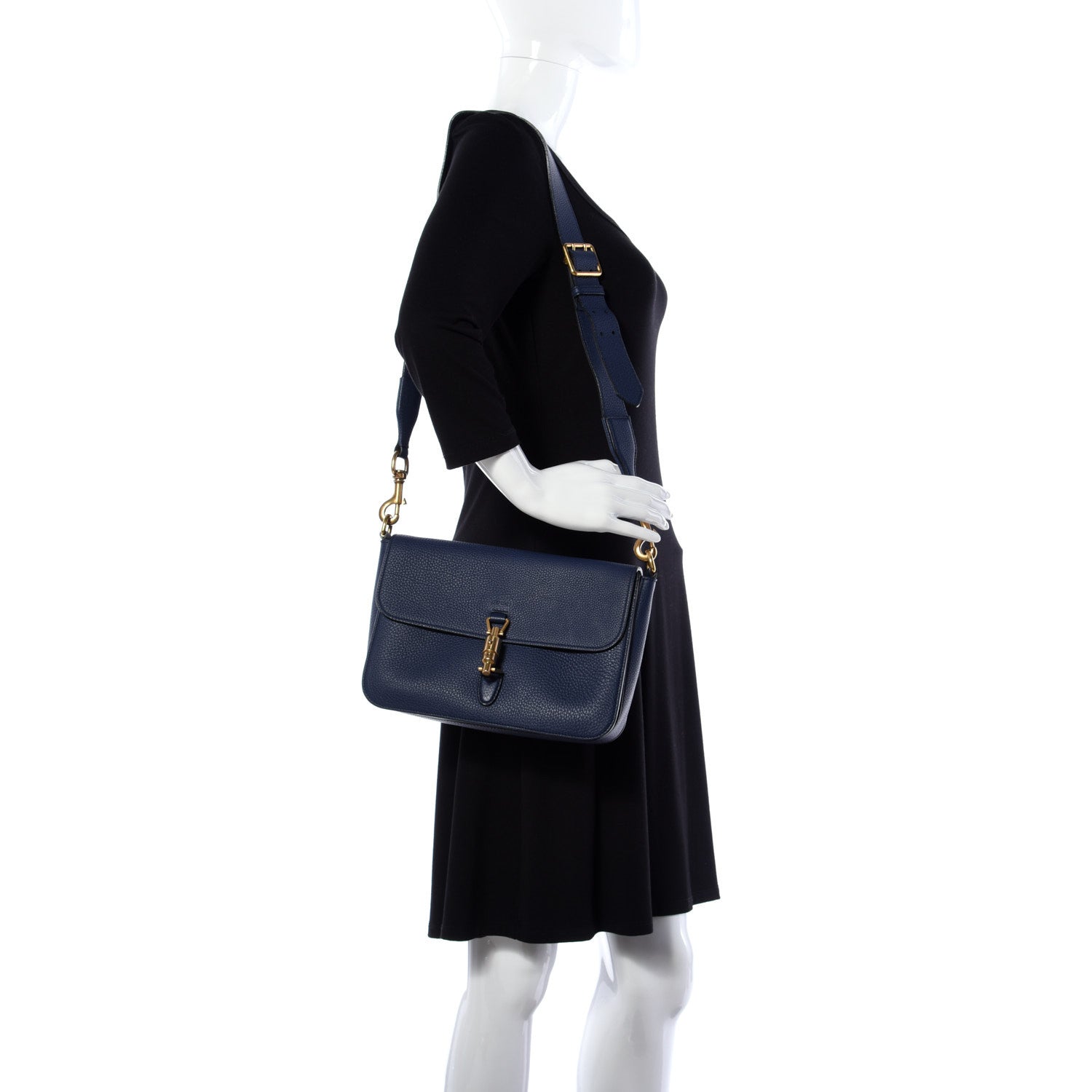 Gucci Soft Grained Calfskin Small Jackie Shoulder Bag Classic Blue Marine 3 of 21