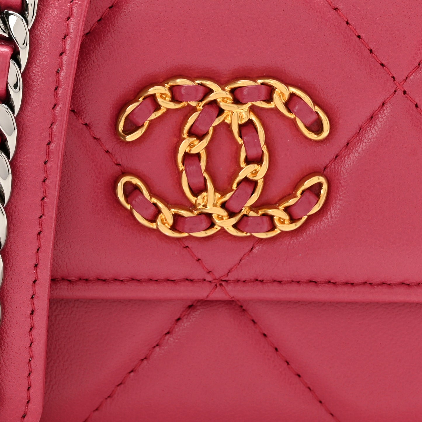 Lambskin Quilted Chanel 19 Flap Coin Purse With Chain Dark Pink