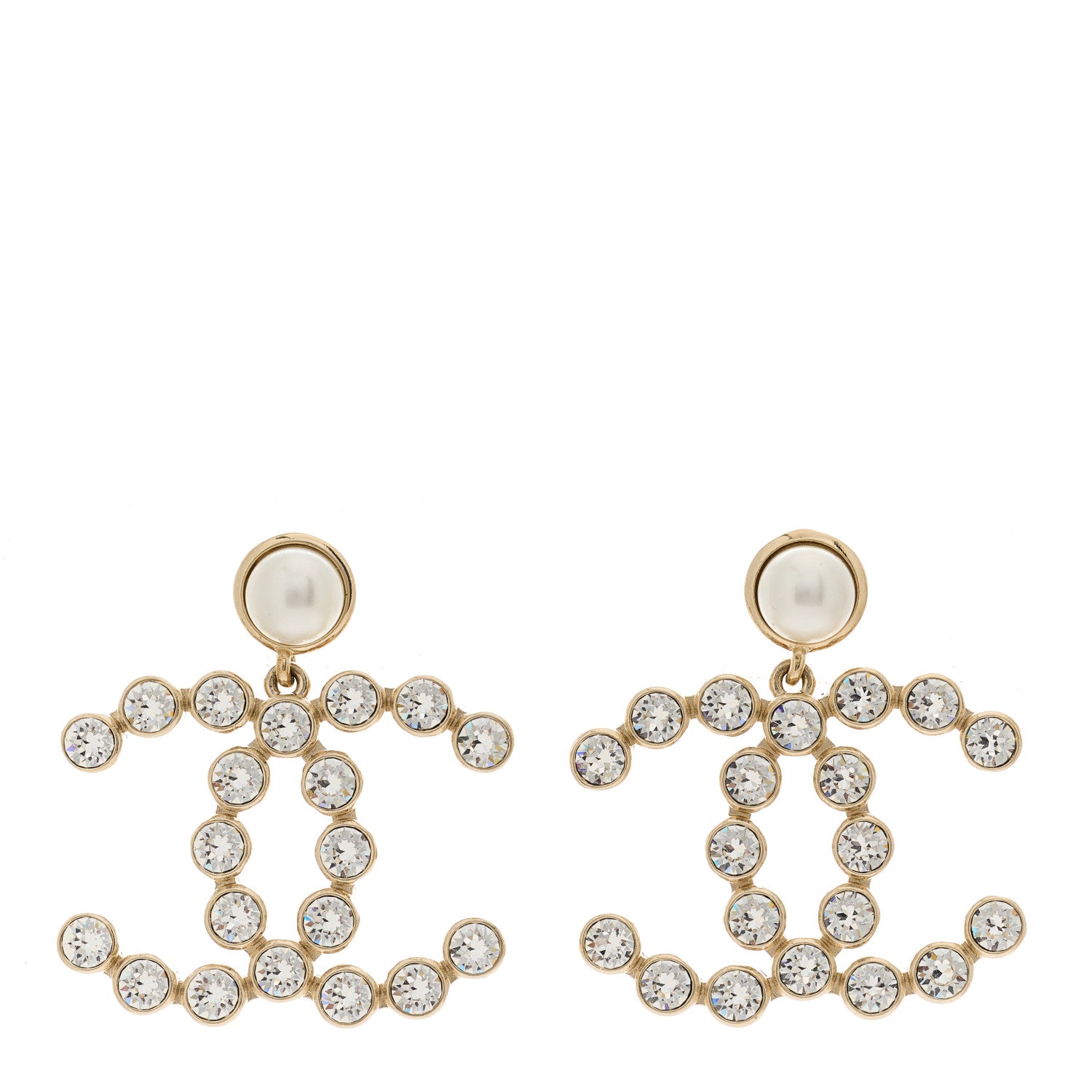 Chanel Crystal Pearl Large CC Drop Earrings Gold 1 of 5