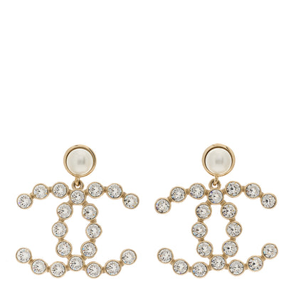 Chanel Crystal Pearl Large CC Drop Earrings Gold 1 of 5
