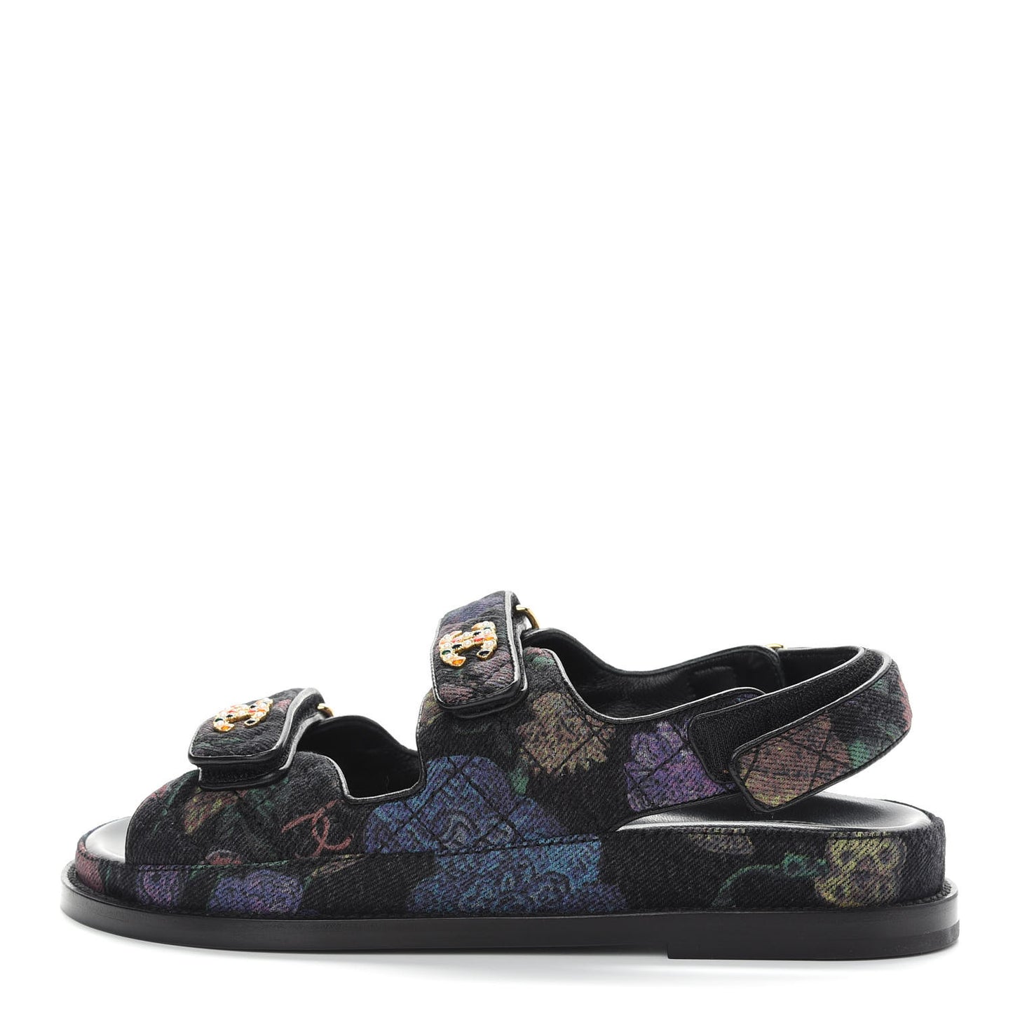 Denim Quilted Dad Sandals 38 Black Multicolor