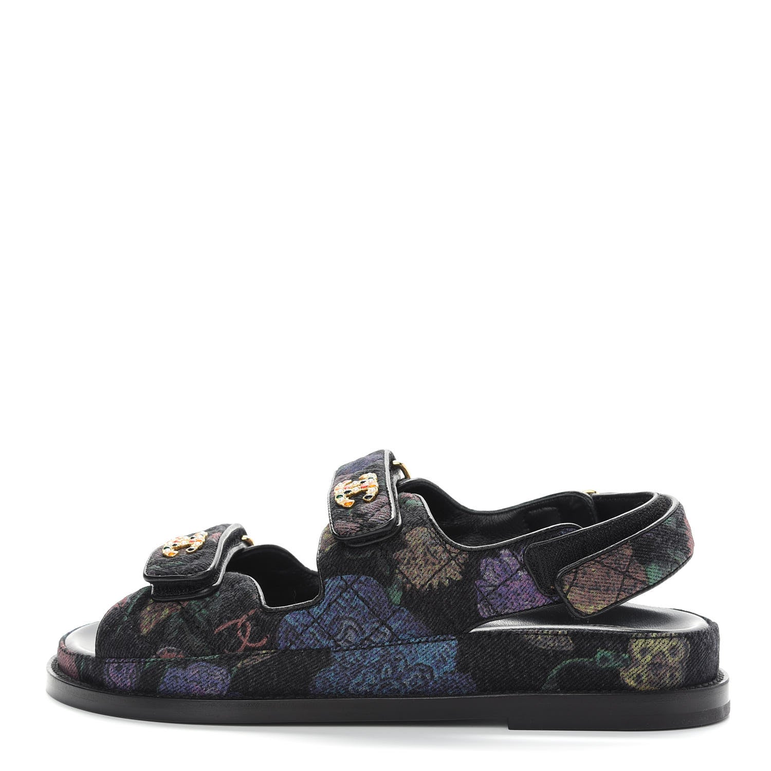 Chanel Denim Quilted Dad Sandals 38 Black Multicolor 1 of 8
