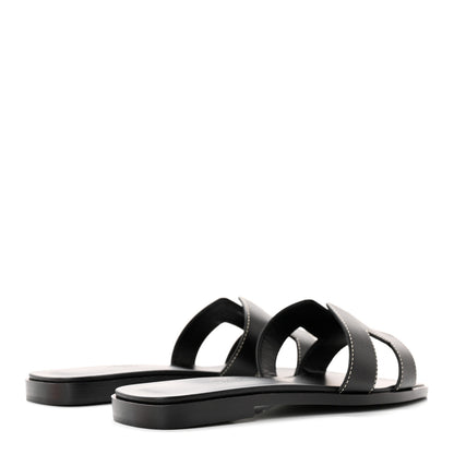 Hermes Box Calfskin Oran Sandals 35.5 Black 4 of 10
