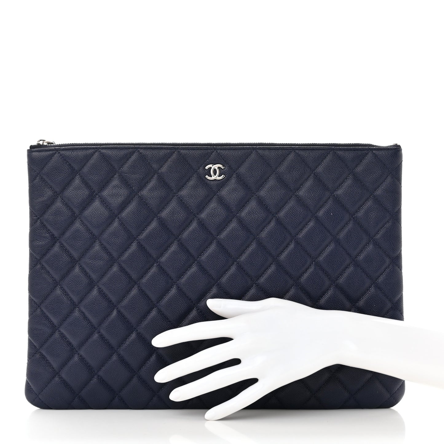 Caviar Quilted Large Cosmetic Case Navy