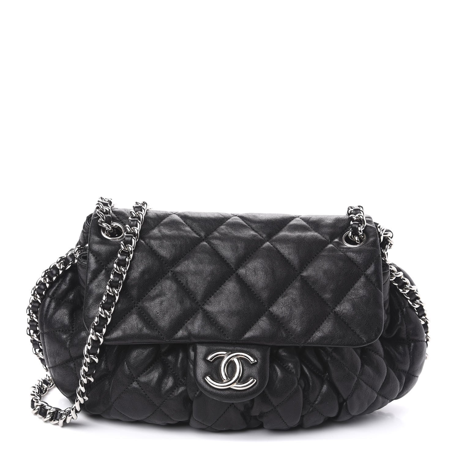 Chanel Washed Lambskin Quilted Medium Chain Around Messenger Black 1 of 10