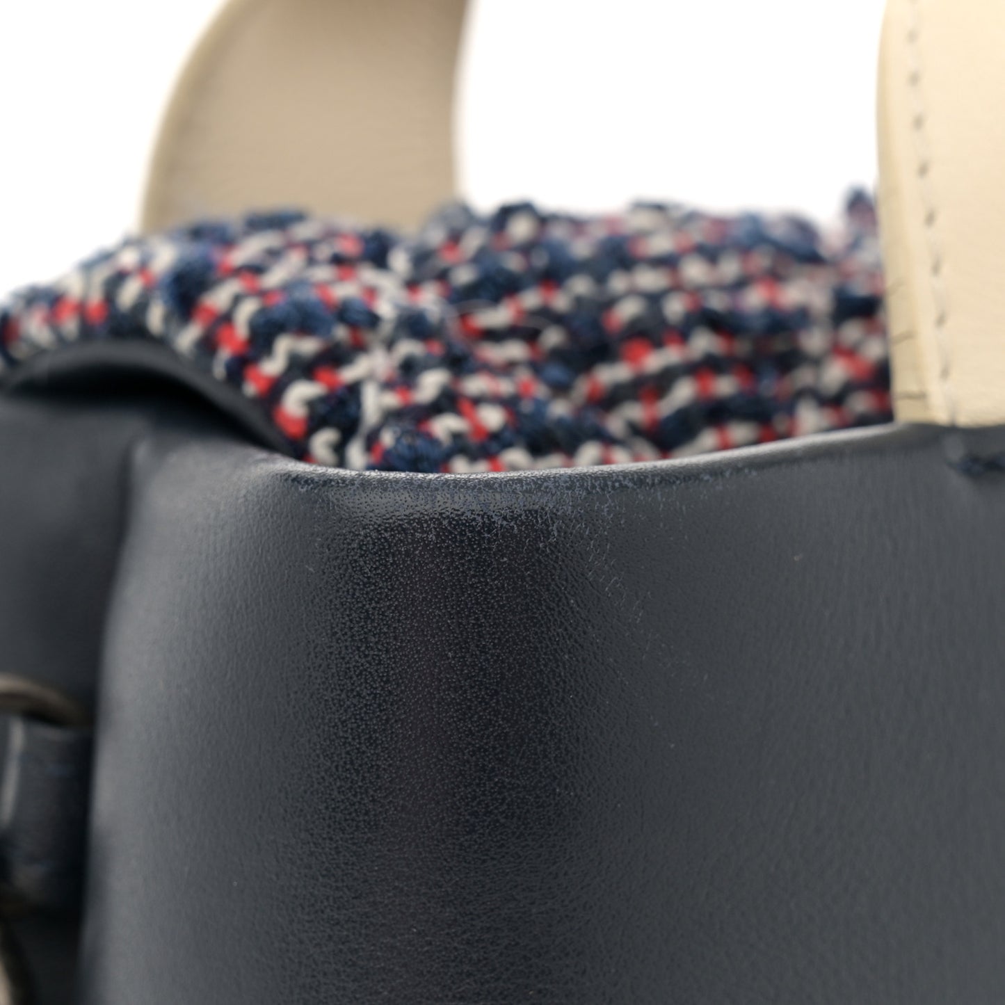 Calfskin Tweed Quilted Small Tote Navy Multicolor