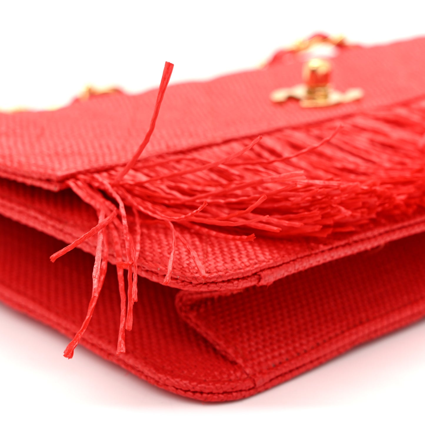 Woven Raffia Quilted CC Fringe Flap Red