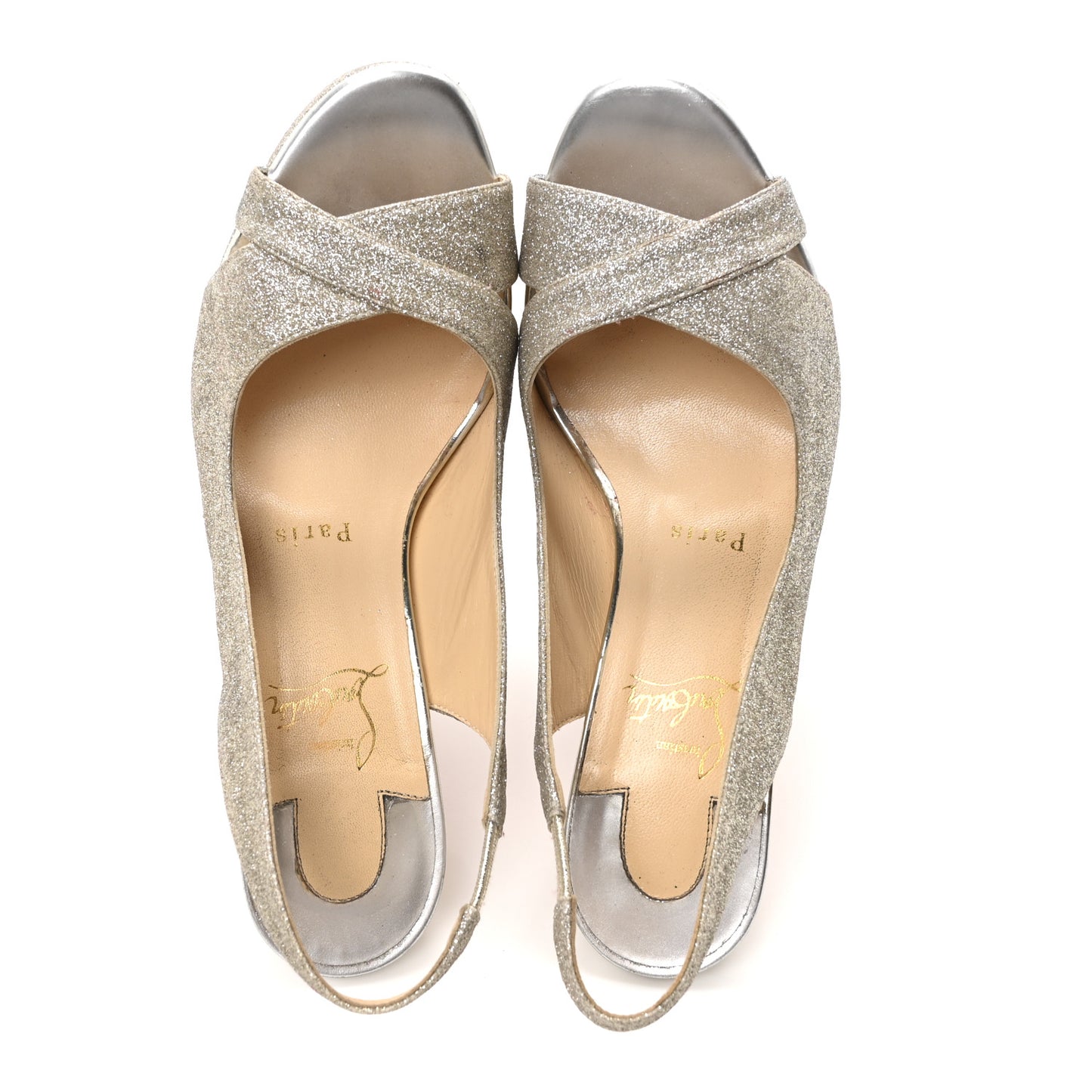 Glitter Postdam 130 Slingback Peep Toe Pumps 38.5 Ivory Light Gold