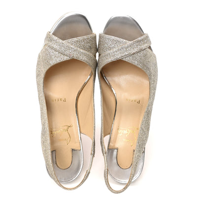 Christian Louboutin Glitter Postdam 130 Slingback Peep Toe Pumps 38.5 Ivory Light Gold 2 of 9