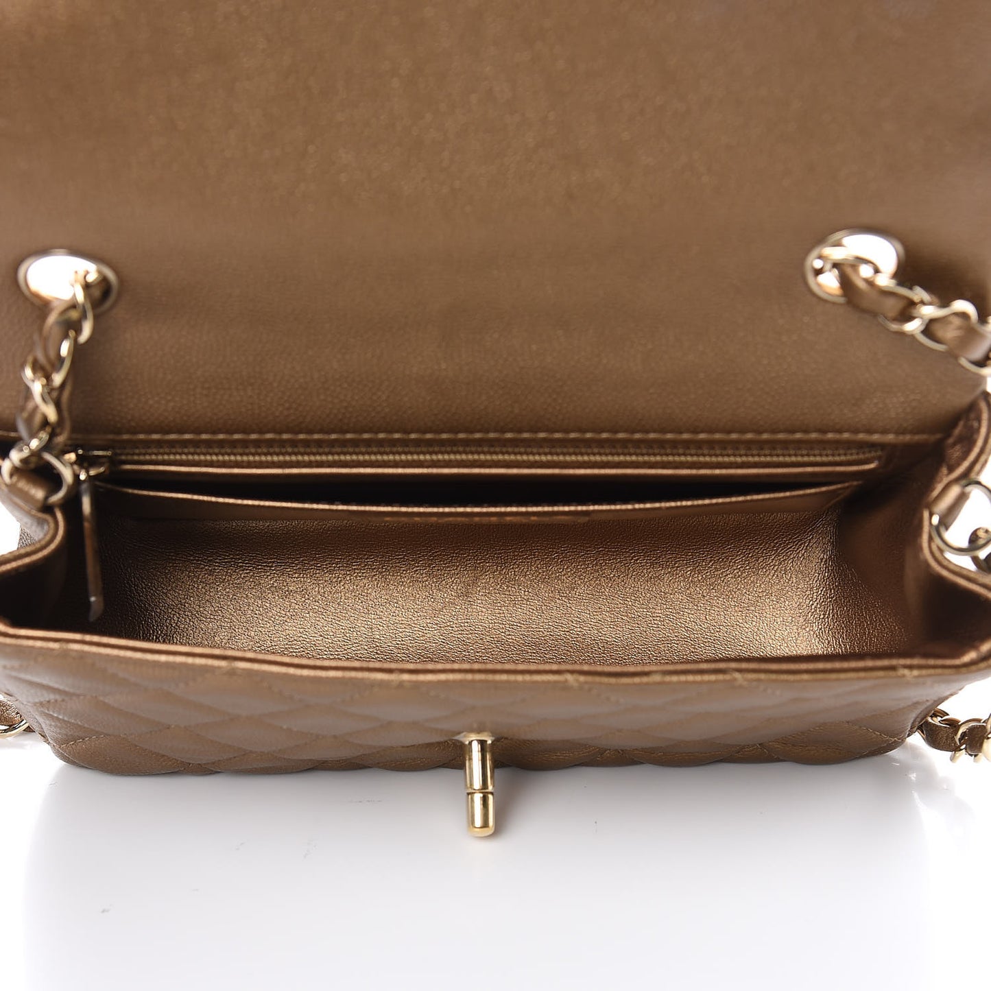 Metallic Caviar Quilted Mini Rectangular Flap Bronze