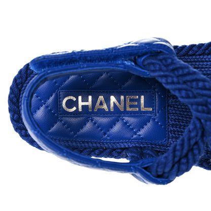 Chanel Cord Lambskin Quilted Logo Sandals 37 Blue 7 of 8