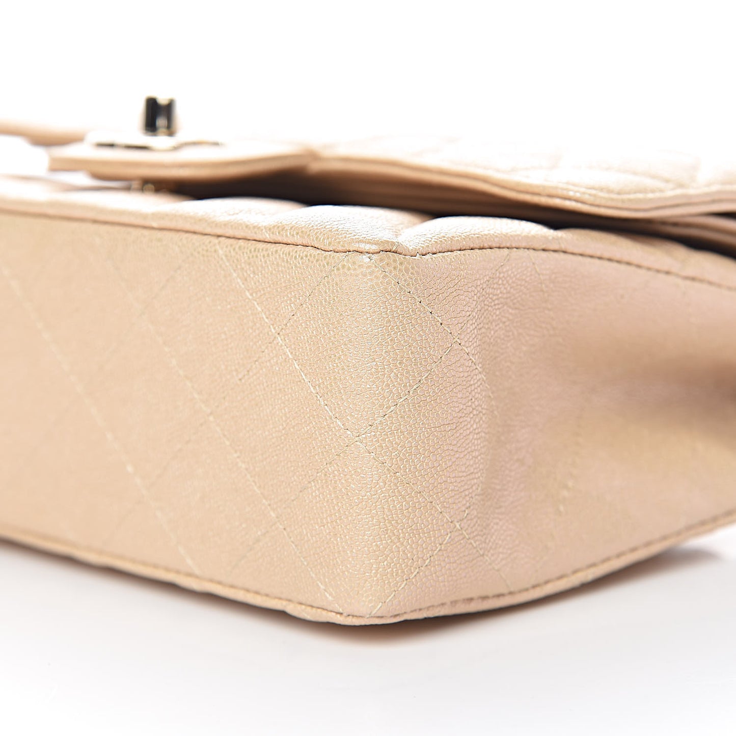 Iridescent Caviar Quilted Small Double Flap Beige