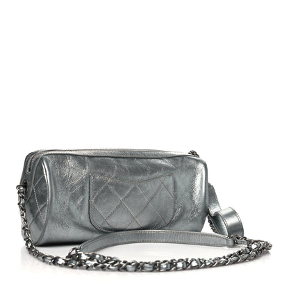 Chanel Metallic Crumpled Calfskin Chain 20s Signature Bowling Bag Silver 3 of 10