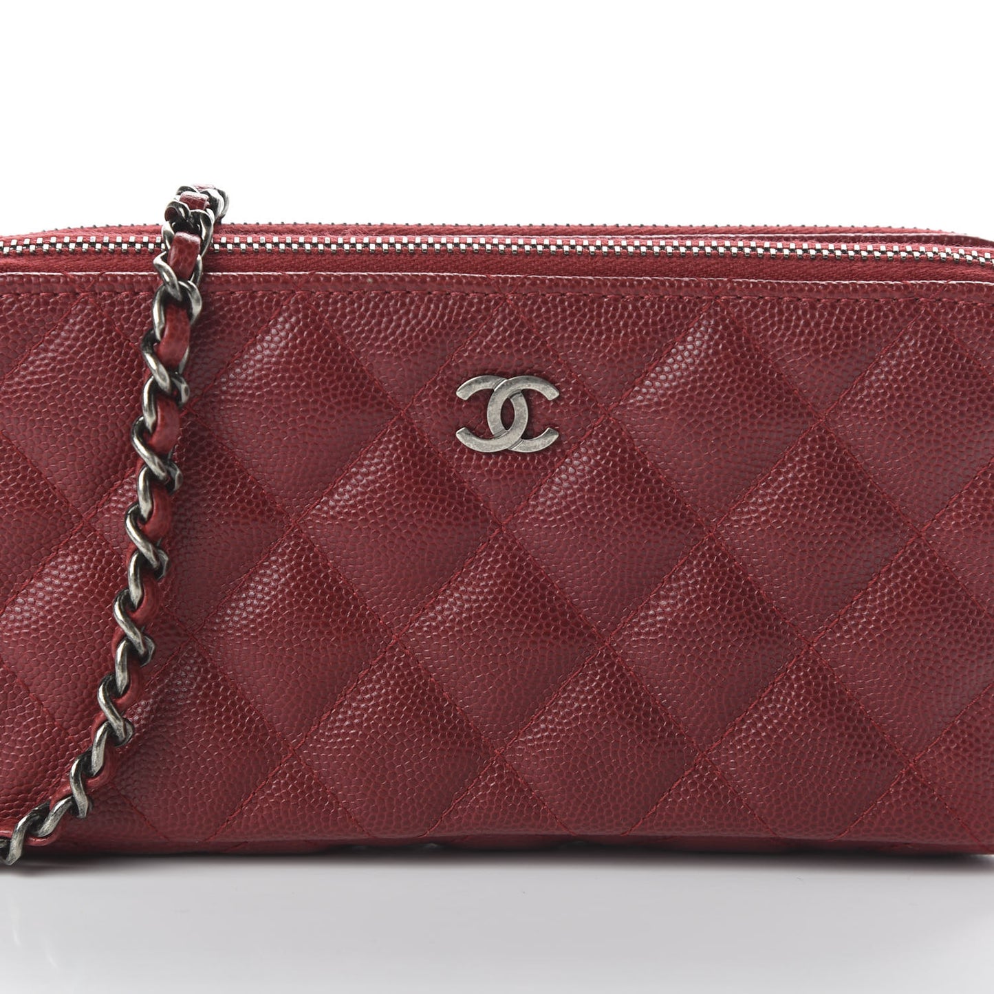 Caviar Quilted Small Clutch With Chain Red