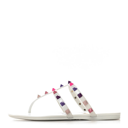 Valentino Garavani PVC Jelly Rockstud Caged Flat Thong Sandals 36 White Multicolor 1 of 8