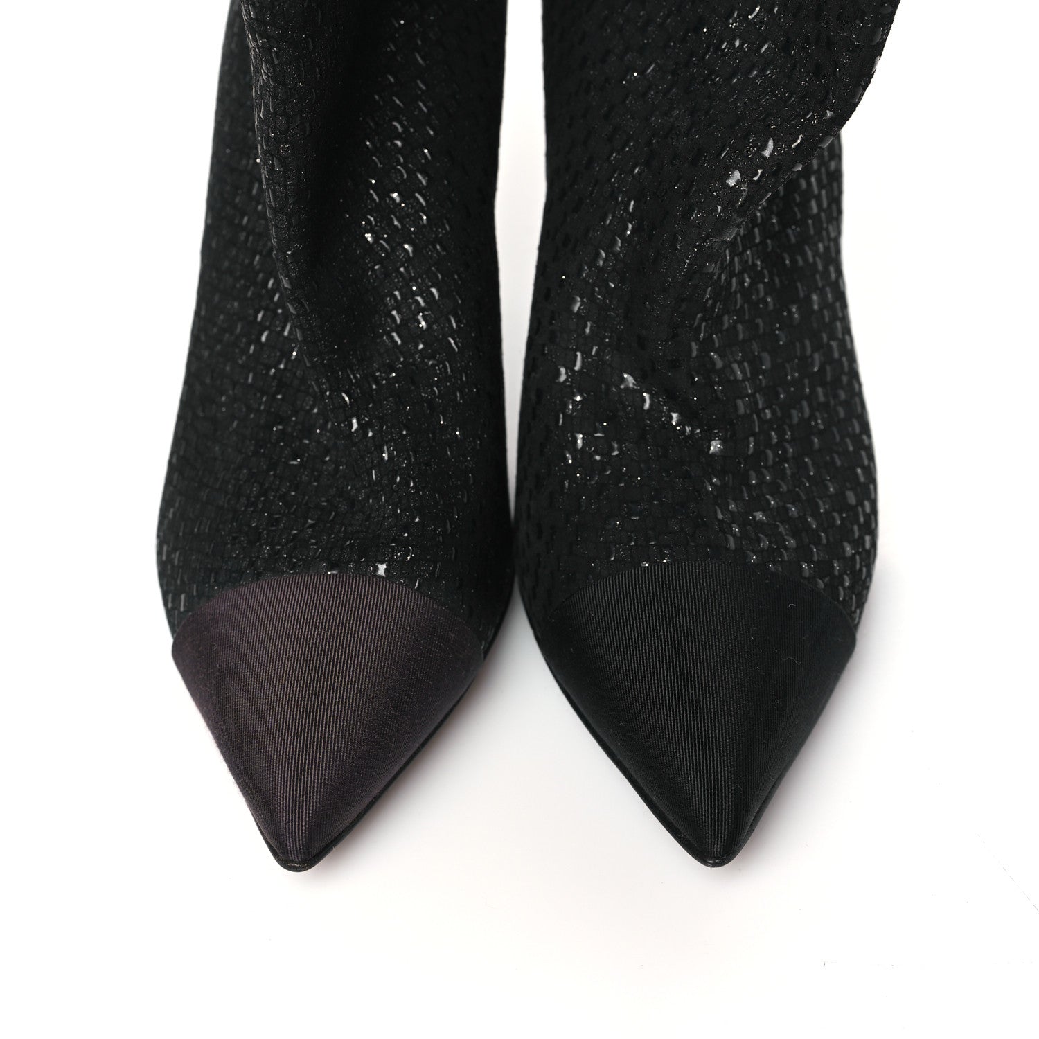 Chanel Fan Goatskin Grosgrain Gabrielle Cap Toe Short Boots 37 Black 9 of 9