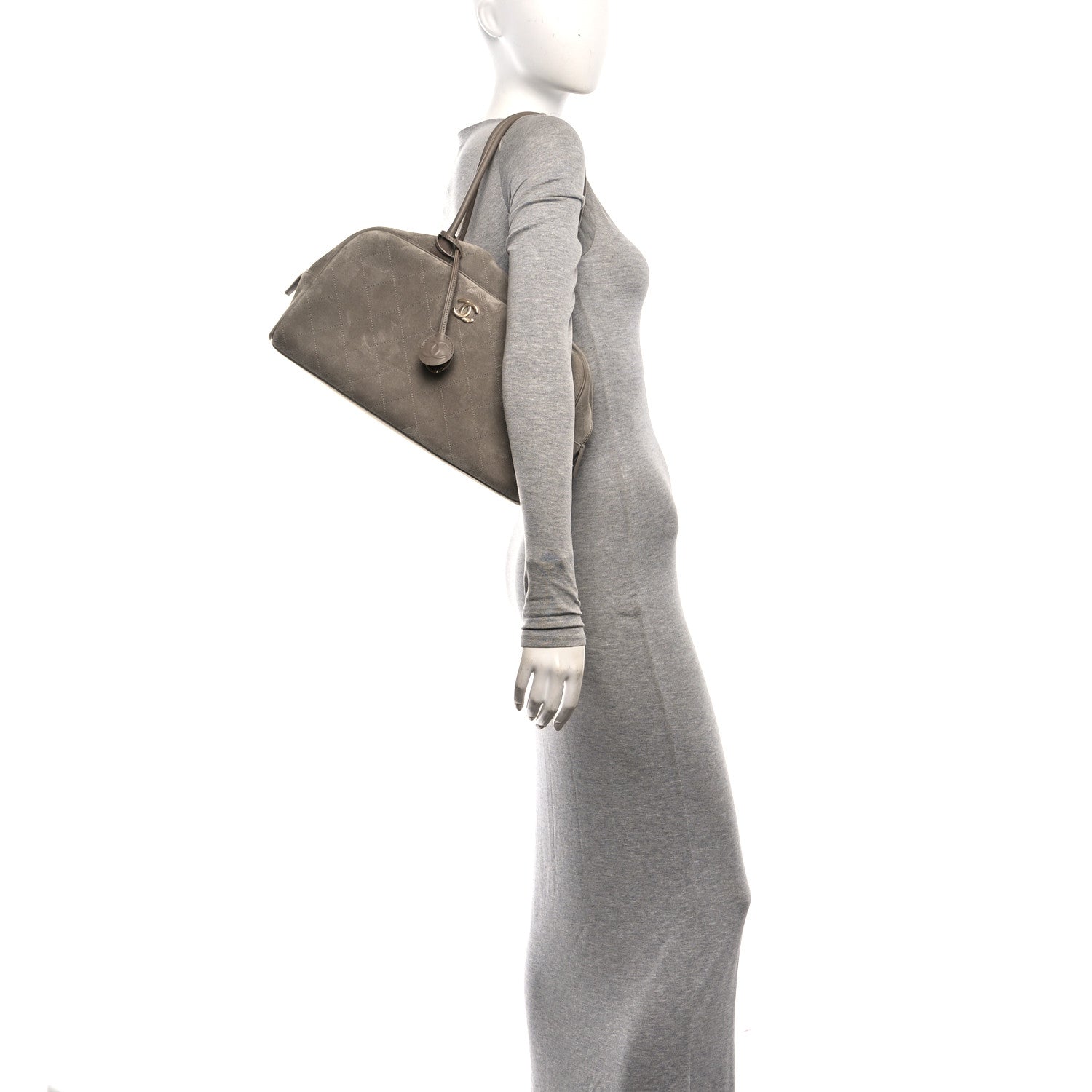 Chanel Suede Calfskin Large Perfect Bowling Bag Dark Beige 2 of 11
