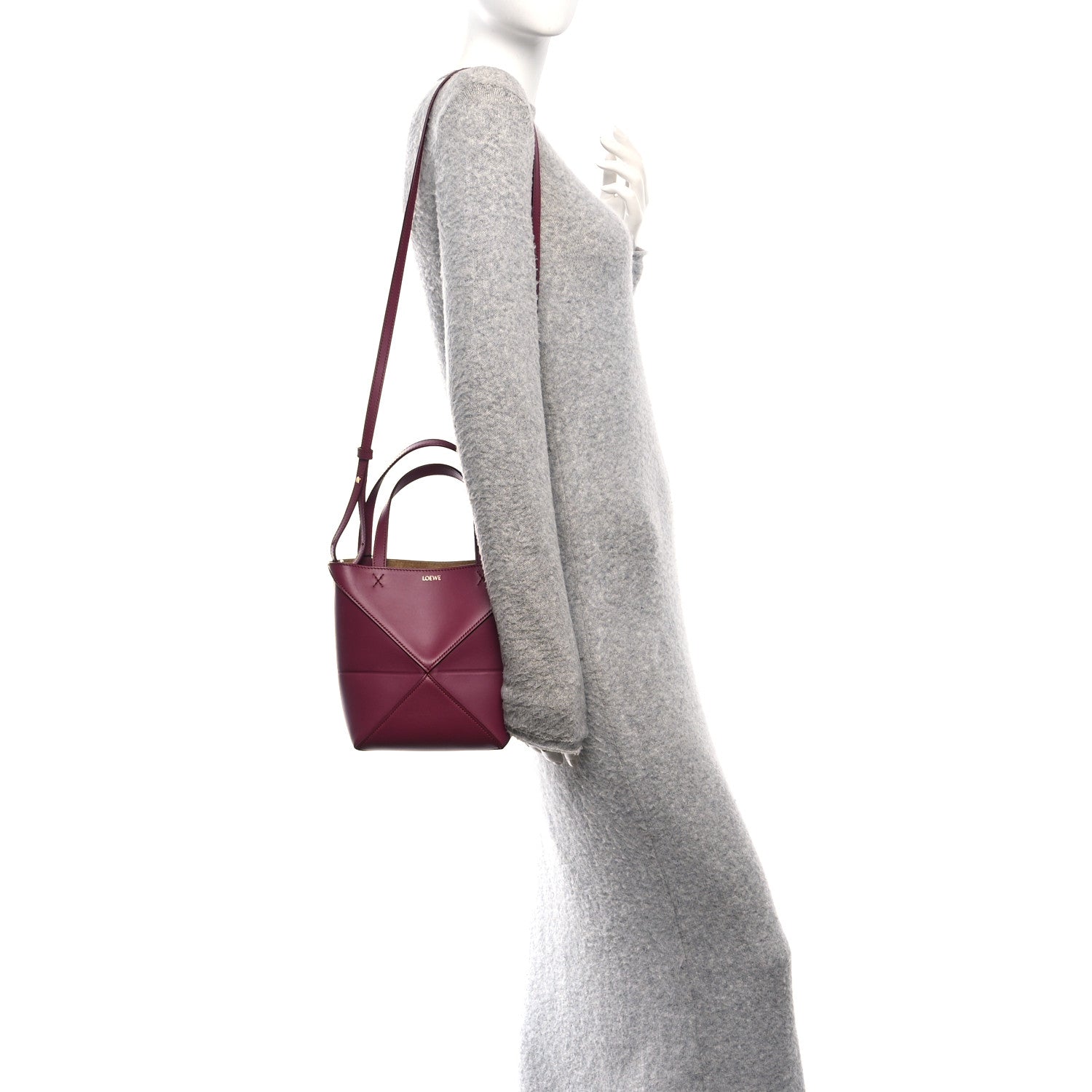 Loewe Shiny Calfskin Mini Puzzle Fold Tote Dark Burgundy 2 of 10