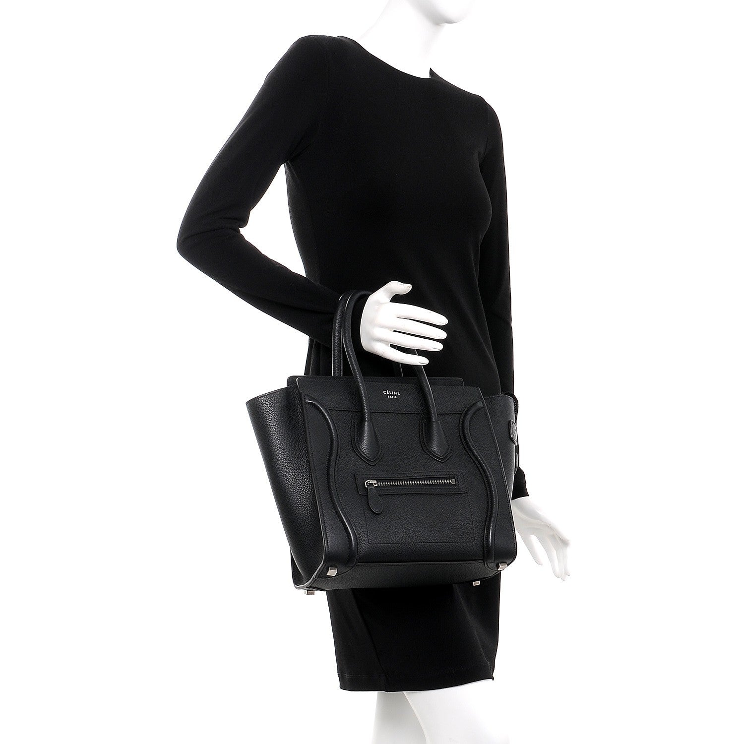 Celine Drummed Calfskin Micro Luggage Black 2 of 13