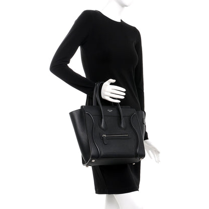 Celine Drummed Calfskin Micro Luggage Black 2 of 13